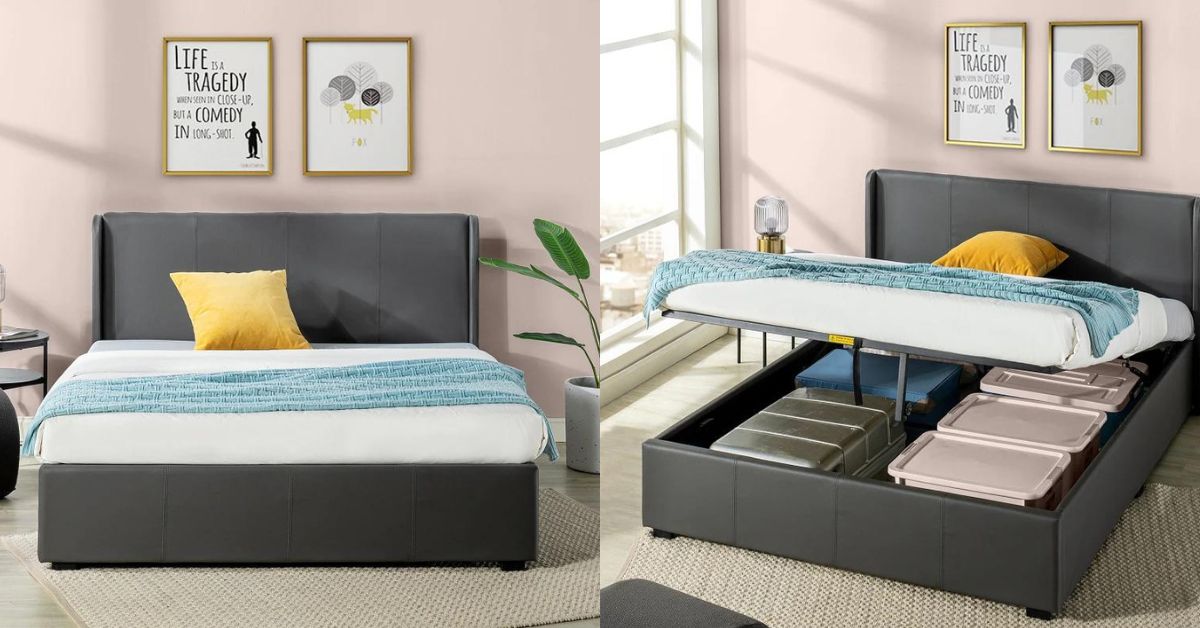 Zinus Maddon Upholstered Platform Bed with Storage - Easy-To-Assemble and Strong