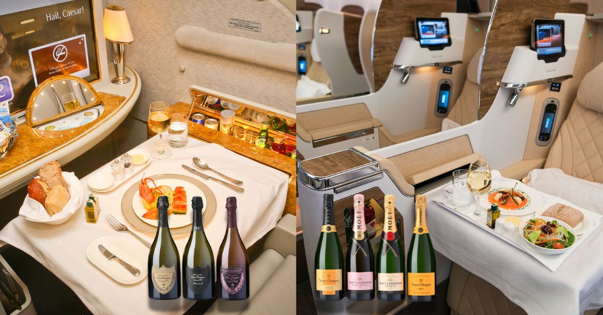 Emirates Exclusive First Class Champagnes - Dom Pérignon | Emirates Exclusive Business Class Champagnes  - Moët & Chandon, Veuve Clicquot